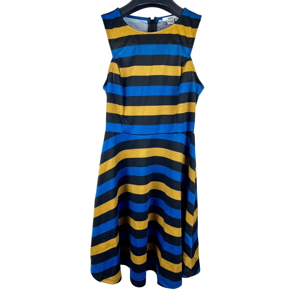 Bar III Small Blue Black Yellow Striped Fit & Flare Skater Dress